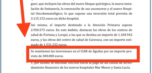 Ruiz Jódar: “Los presupuestos regionales recogen una partida de 300.000 euros para iniciar el Centro Integral de Alta Resolución de Ág